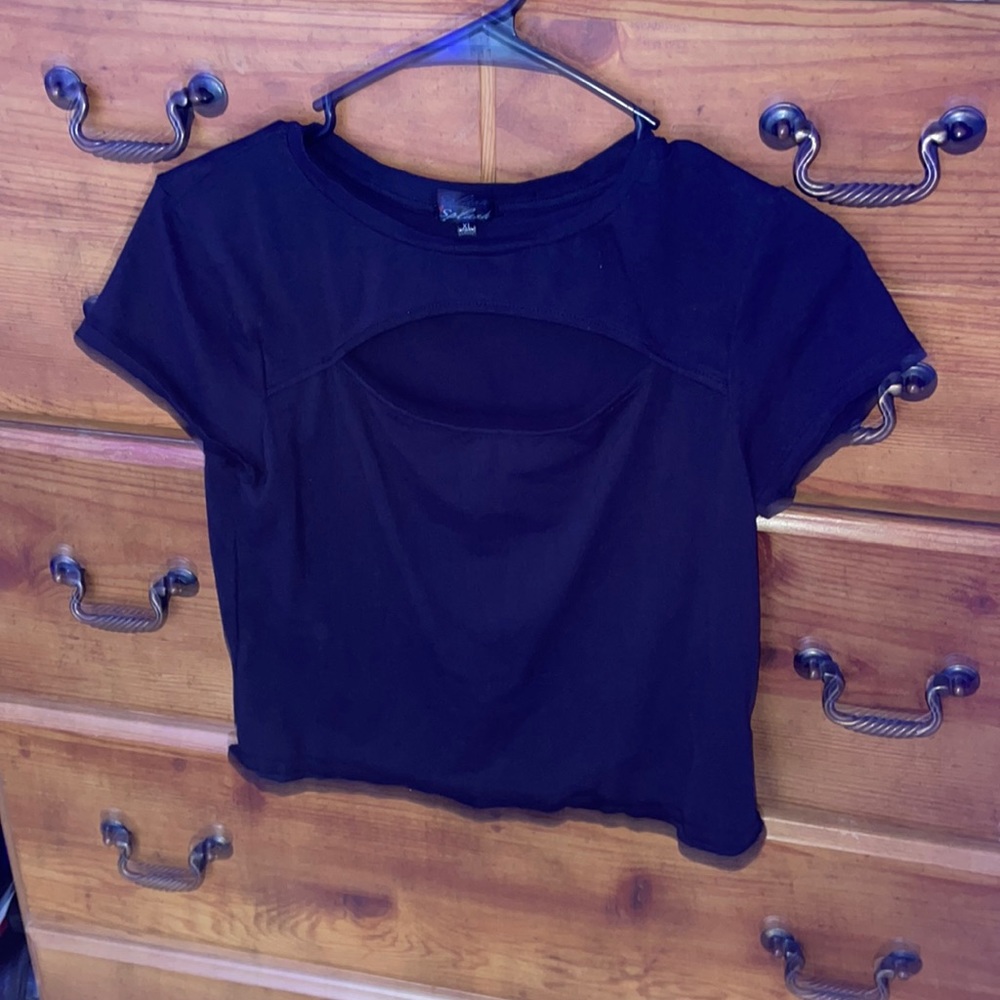 Black open chest T shirt for girls